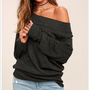 Gray Oversized Off the Shoulder Sweater